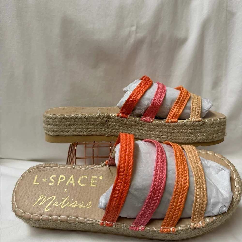 L * Space X Matisse Orange & Pink Braided Espadrille Slide Women’s Size 8.5
